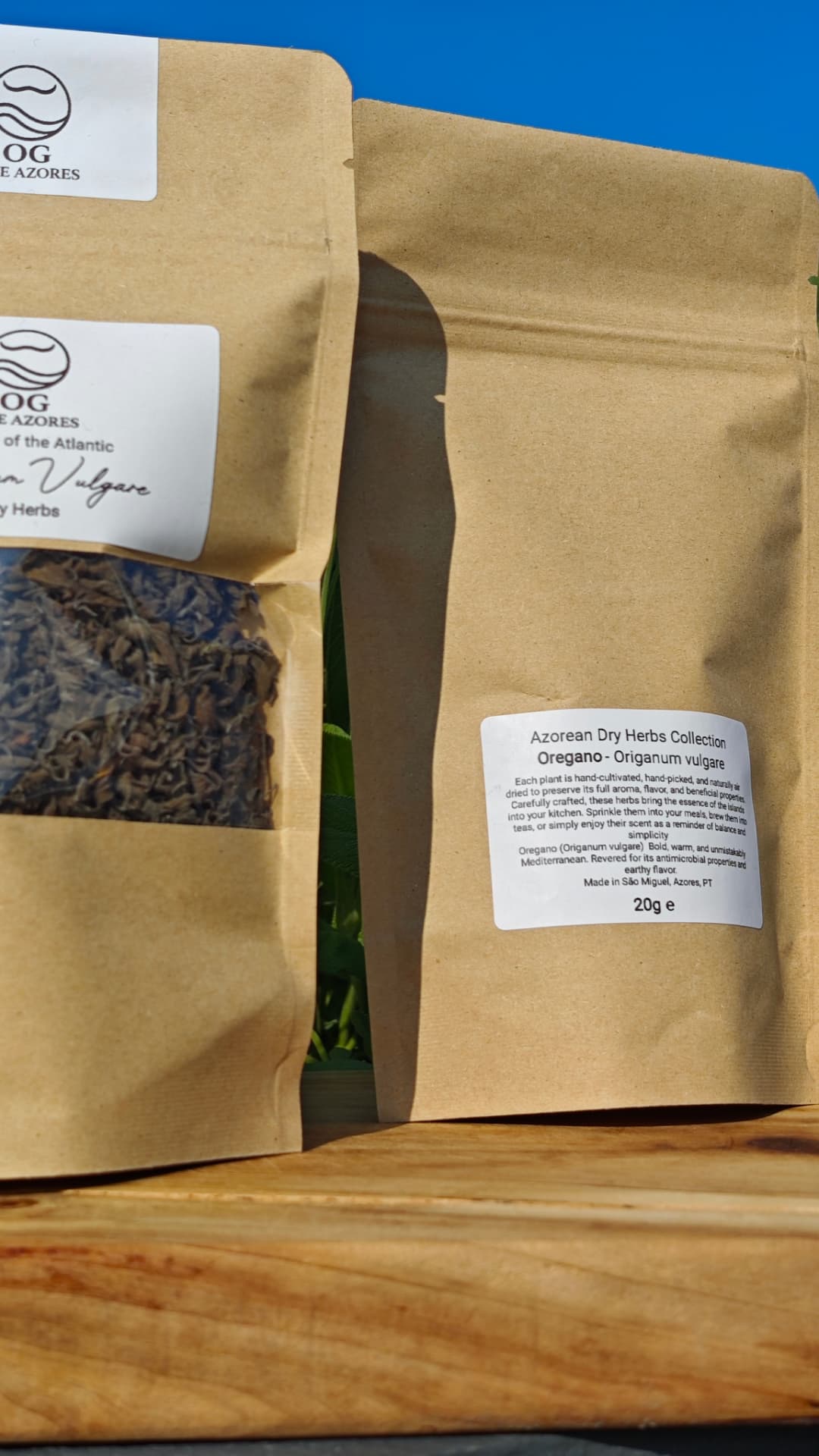 Close-up of two oregano pouches side by side