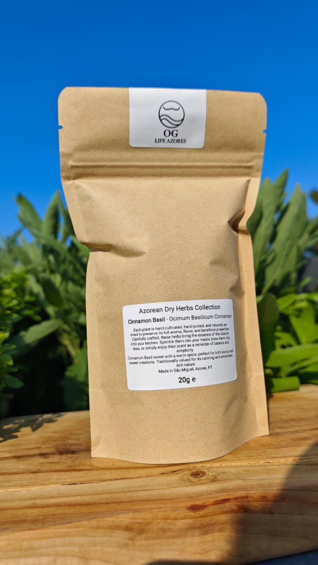 Cinnamon Basil dry herb pouch label in full